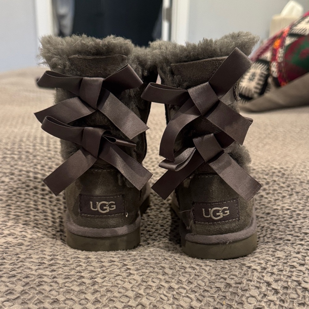 Toddler UGG Charcoal Boots with Ribbon Accents